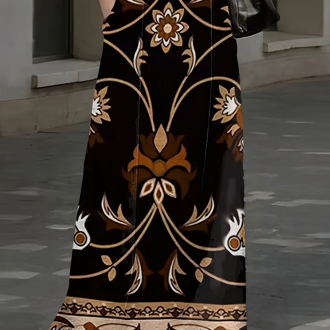 Women's Geometric Pattern Flared Midi Skirt with Pockets Polyester All Seasons