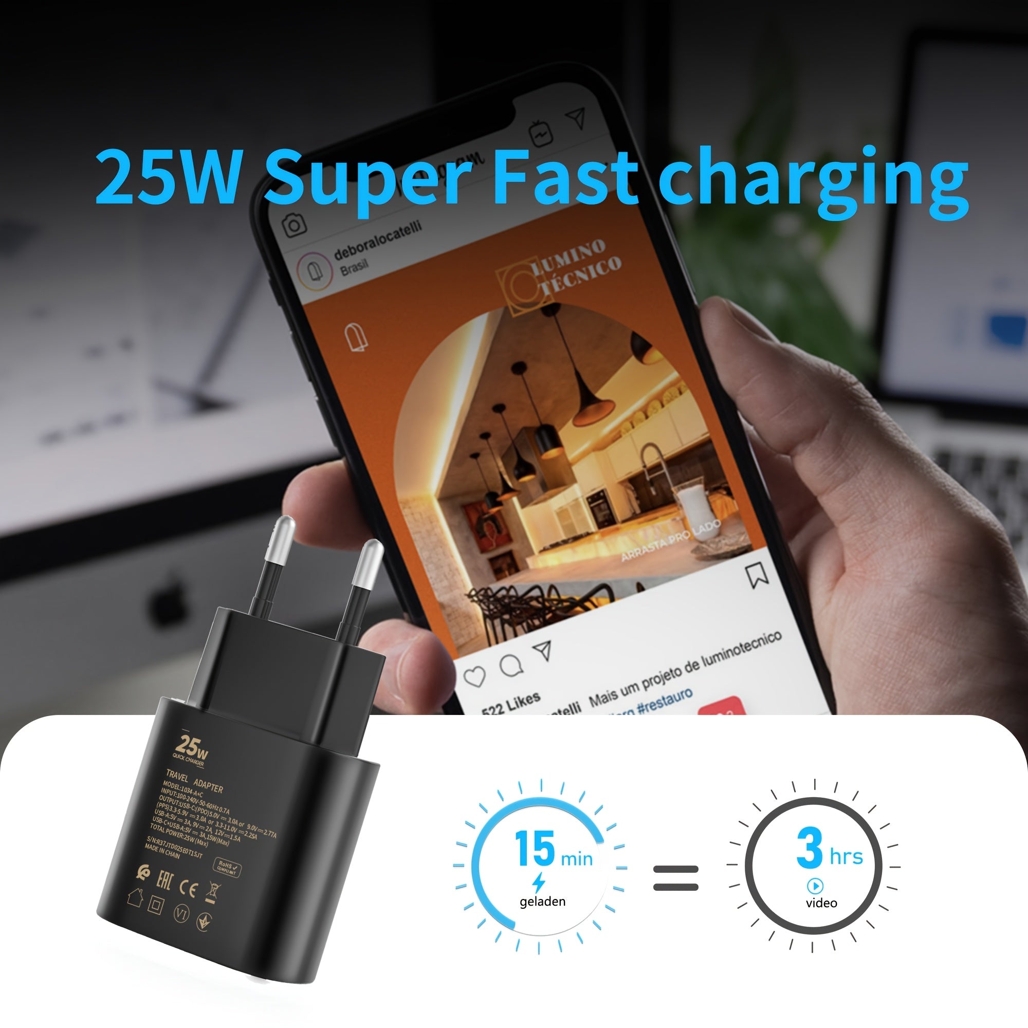 25W Dual USB Wall Charger Fast Charging EU Plug for Tablets and Smartphones