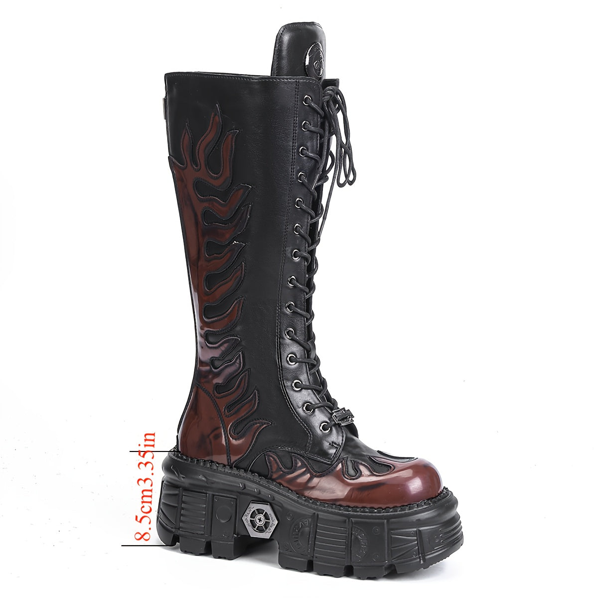 Women's Faux Leather Punk Flame Mid-Calf Platform Boots