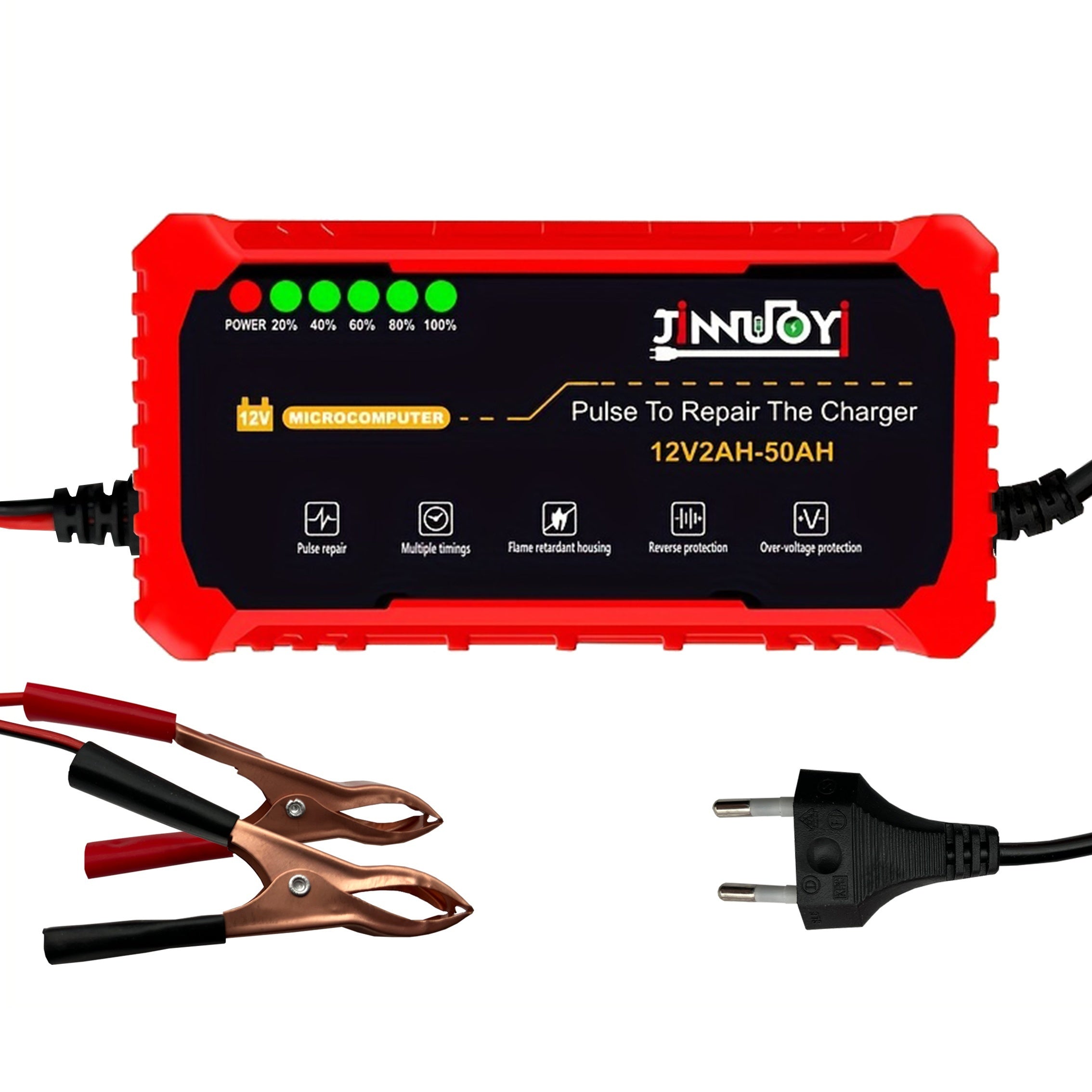 Mototsikl akkumulyatorini zaryadlovchi, to'liq avtomatik, LED displey, 12V, 2-50AH, 3A pulsli