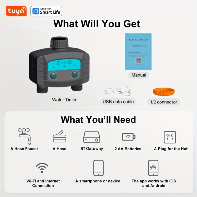 Wireless Smart Sprinkler Timer for Garden Irrigation with App Control and Adjustable Valve