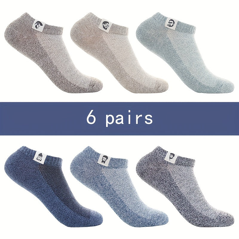 Men's Mid-Calf Socks 6 Pairs Breathable Mesh Anti-Odor Sweat-Absorbing Summer