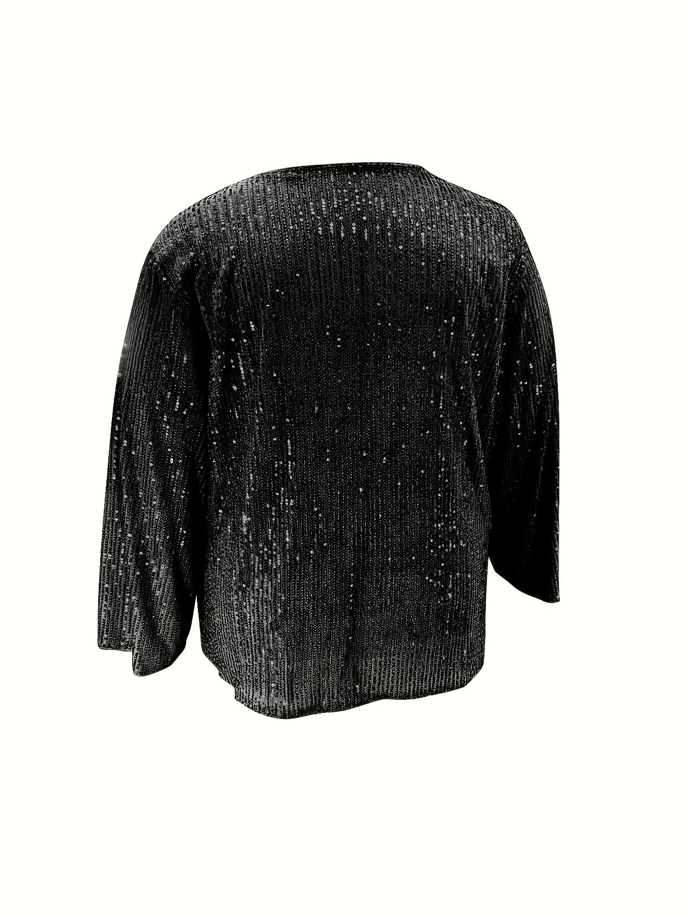 Plus Size Women's Sequin Sleeve Blouse Vivid Red Open Front Casual Formal