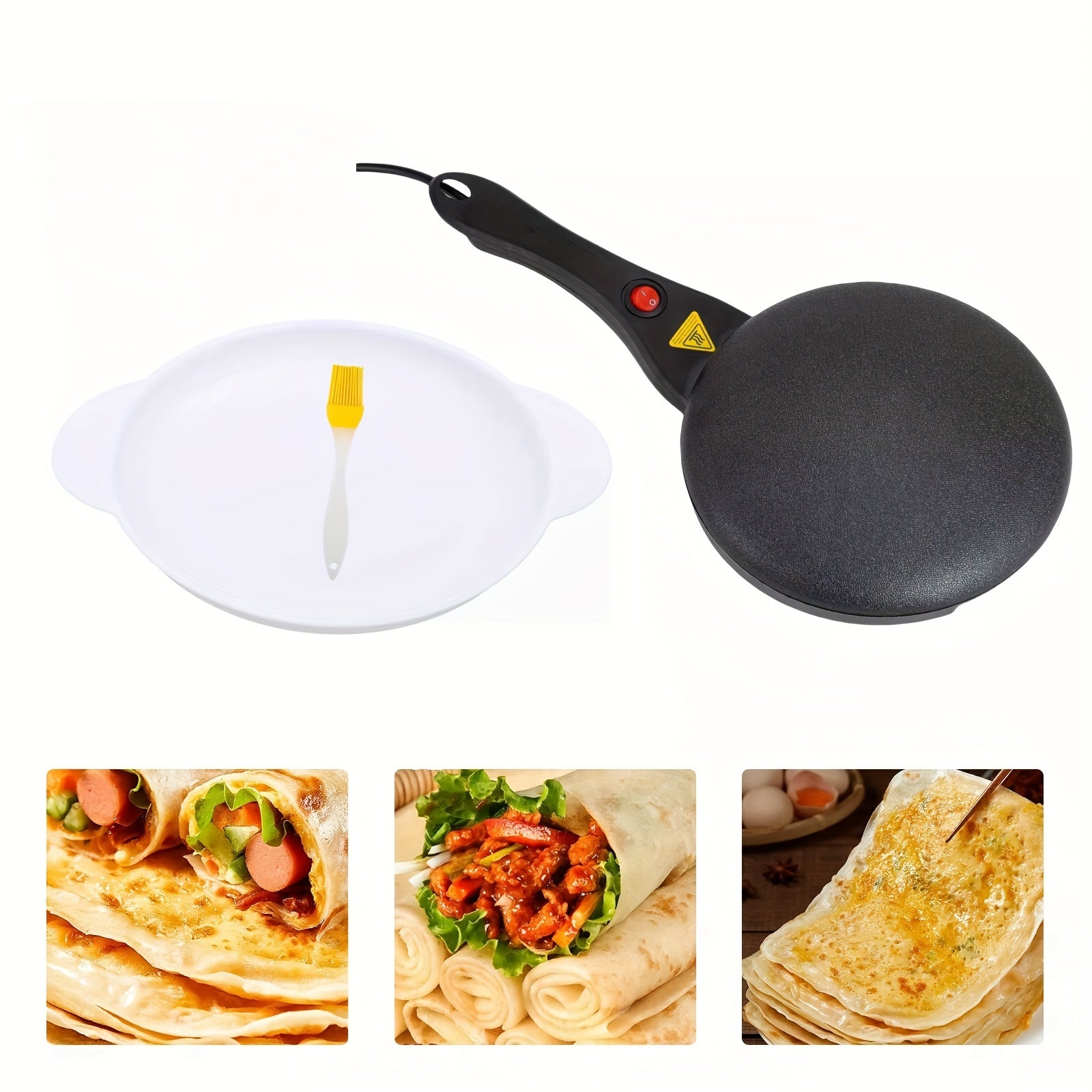 Creador de crepes eléctrico de 600W con sartén antiadherente, espátula para raspar y brocha para aceite