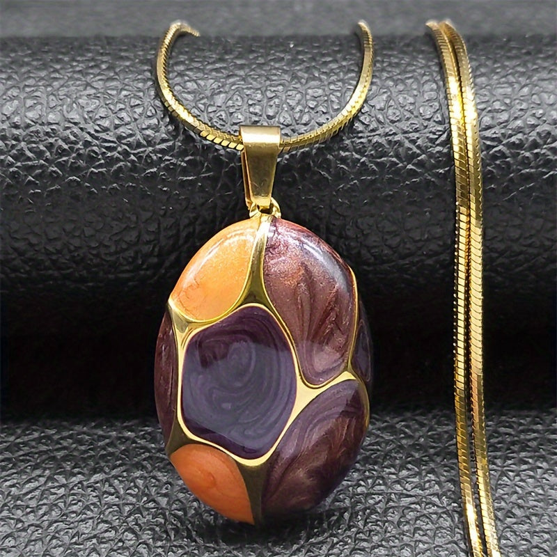 Women’s Enamel Pendant Necklace Geometric Contrast Stainless Steel Chain Jewelry