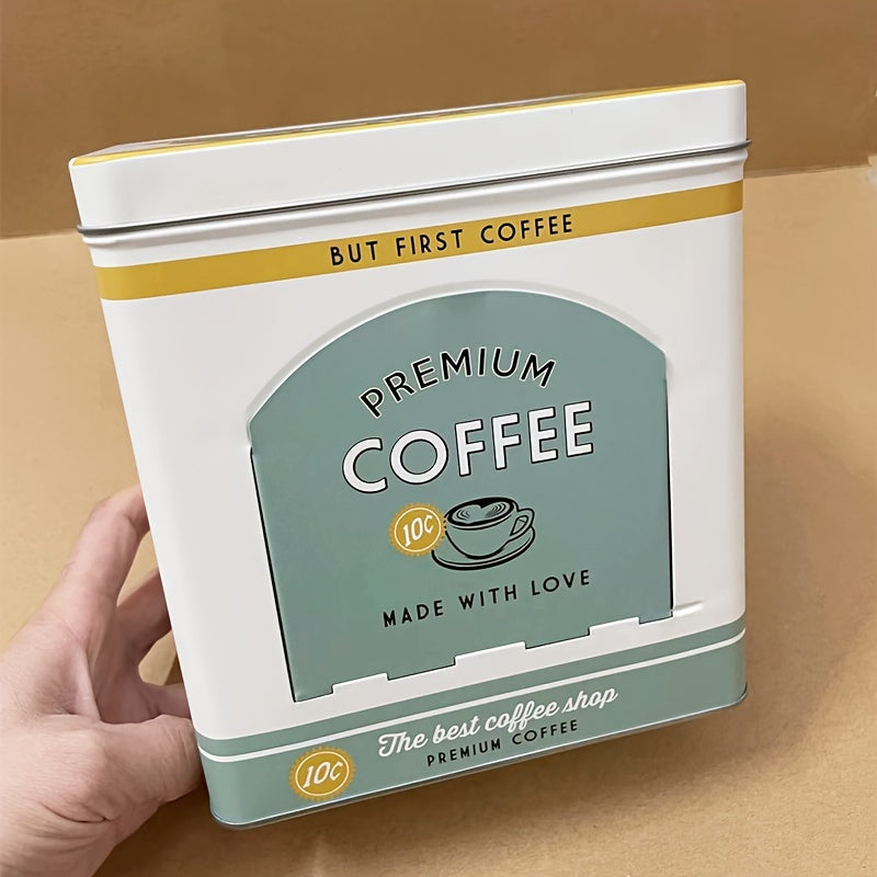 Vintage Amerika uslubidagi metall qahva konserva dispenseri, yon ochilishi va to'rtburchakli ish stoli saqlash qutisi, uy va ofisda foydalanish uchun.