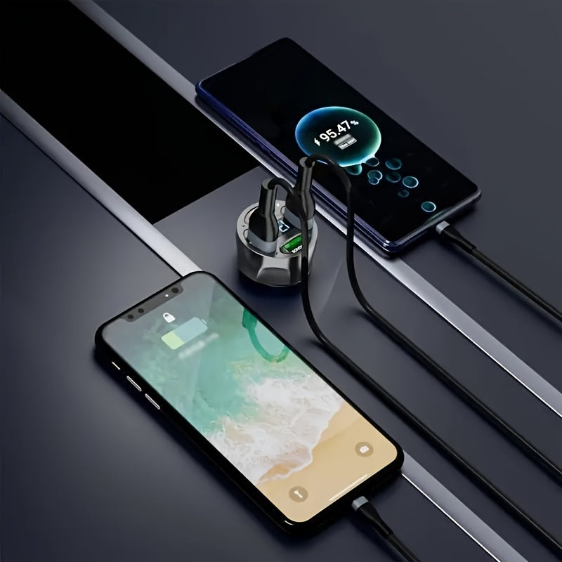 Автомобильное зарядное устройство 2024 120 Вт с 4 USB-портами, цифровой дисплей, быстрая зарядка