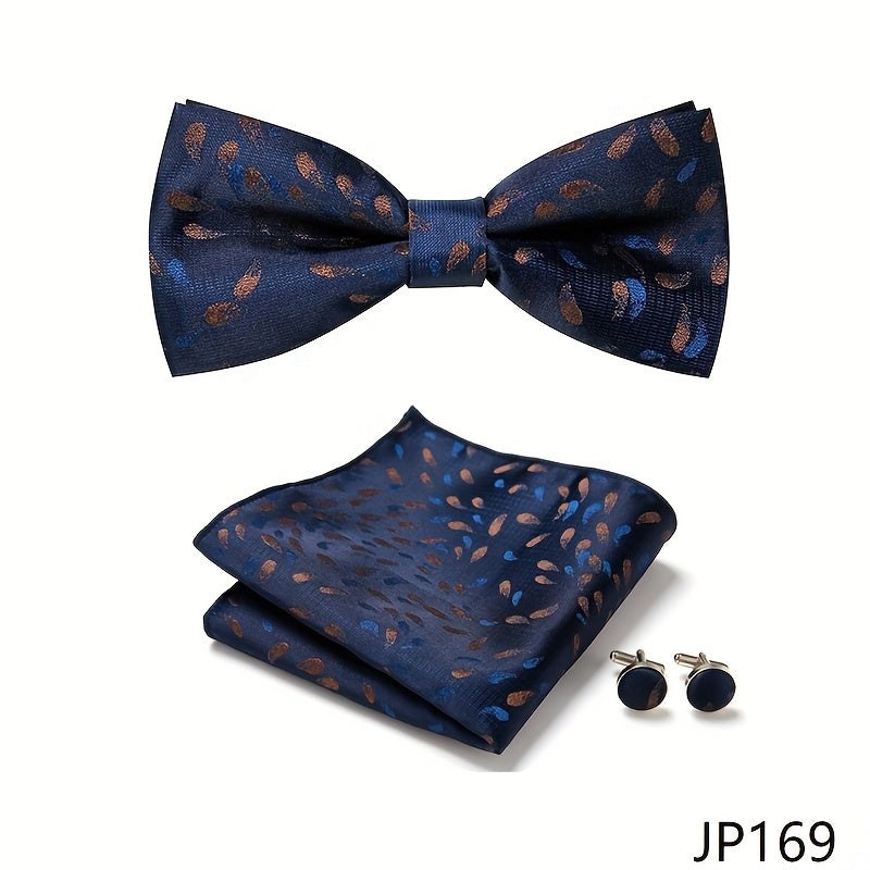 Men's Blue Polyester Tie and Pocket Square Set Floral Pattern for Formal Events