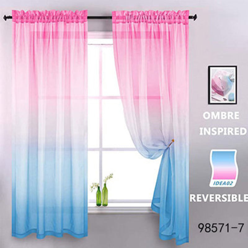 Gradient Sheer Curtains 1pc Two-Tone Top and Bottom Wear Rod Style Home Decor