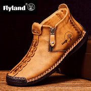 Men's Zipper Mid Top Casual Shoes with Stitching and Solid Color Design