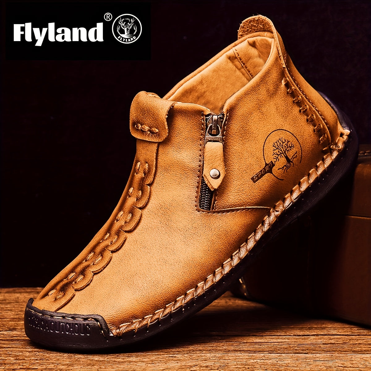 Men's Zipper Mid Top Casual Shoes with Stitching and Solid Color Design