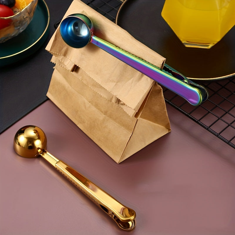 Stainless Steel Coffee Scoop with Bag Clip, Measuring Spoon, Sealing Clamp