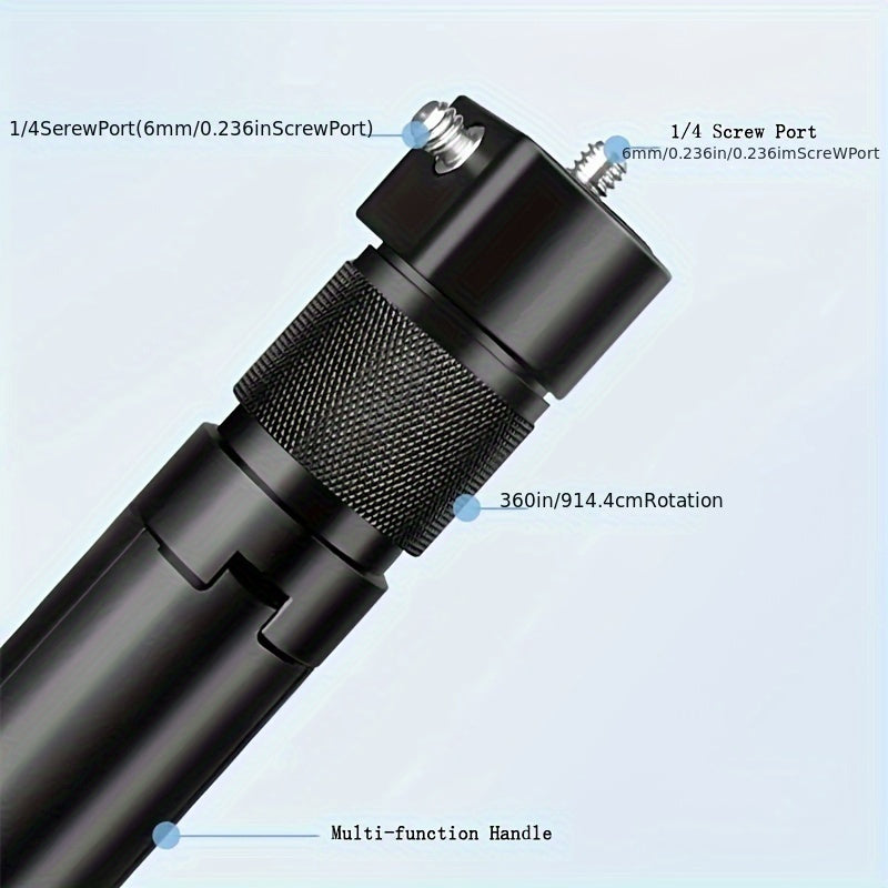 Alüminiy alloy Selfie Stick velosport kamerasi uchun 360 daraja aylanadigan tutqich va tripod bilan