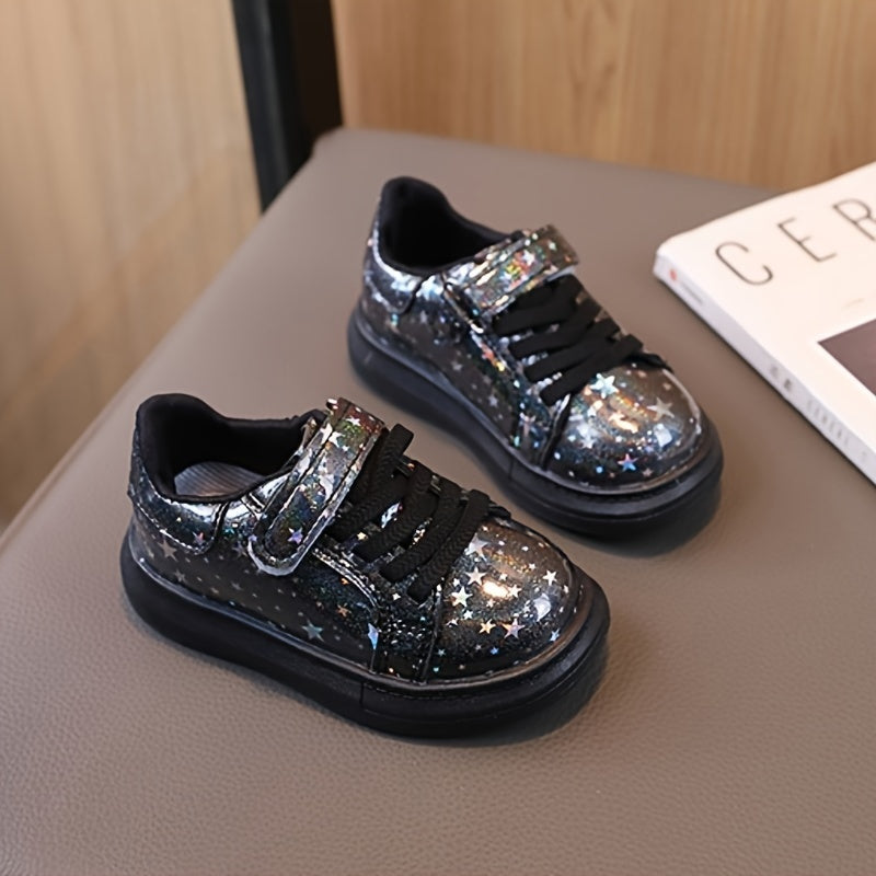 Kids Glittery Sequin Sneakers with Hook-and-Loop Strap All-Season Casual Boys Girls