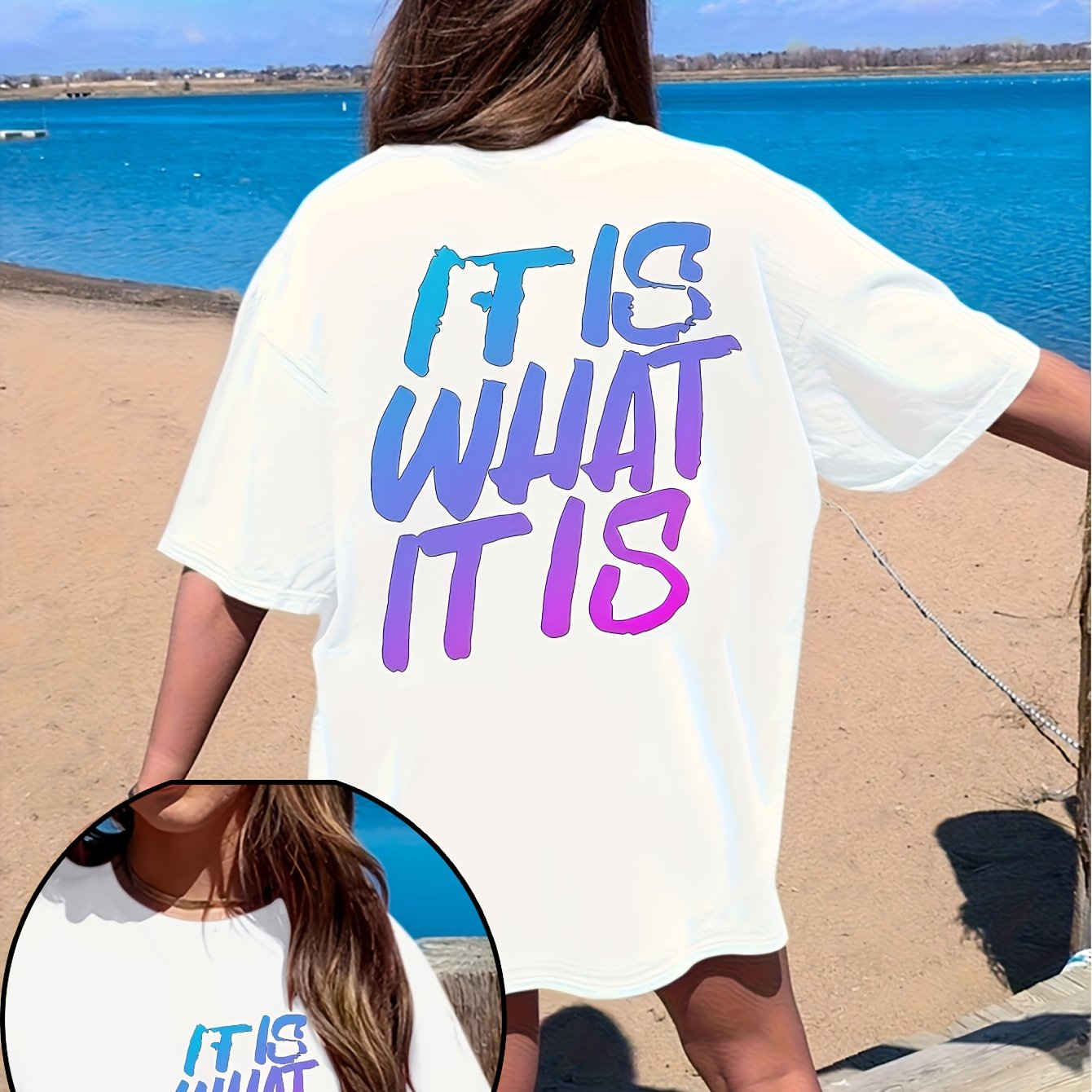 Women's Plus Size Graphic T-Shirt Casual Short Sleeve Crew Neck Lightweight Summer Beach Wear