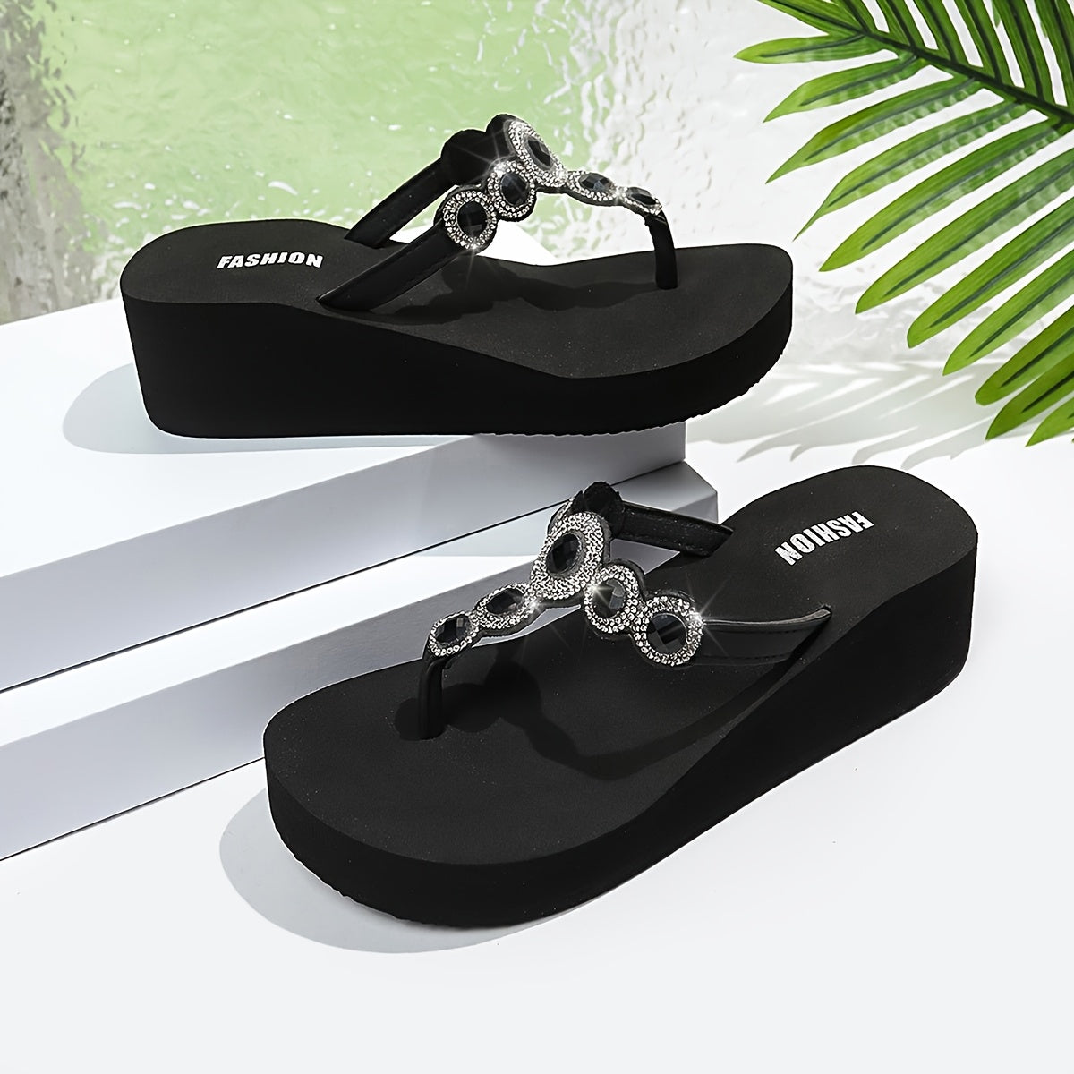 Women’s Rhinestone Wedge Shoes Breathable Non-Slip Summer High Heels