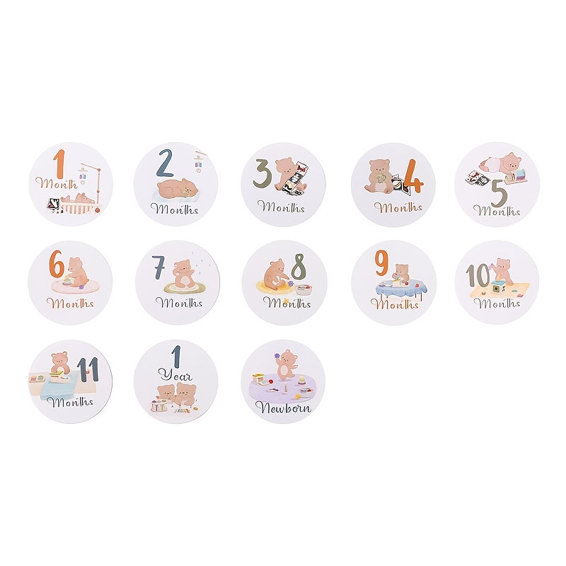 Set de 13 tarjetas de hitos para bebés para fotos mensuales y seguimiento del crecimiento con diseño adorable de oso