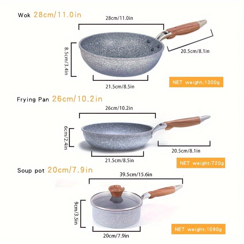 Japanese Cookware Set 4 Pieces Non-Stick Aluminum Skillets with Glass Lids