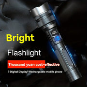 Rechargeable LED Flashlight with Digital Display, Compact Durable for Outdoor Use