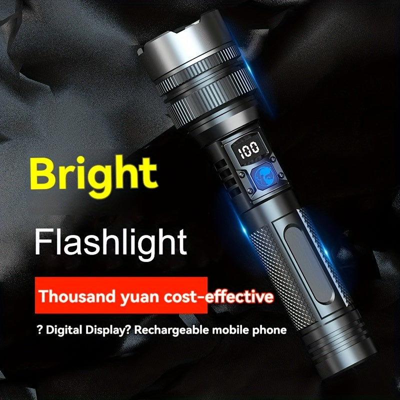 Rechargeable LED Flashlight with Digital Display, Compact Durable for Outdoor Use