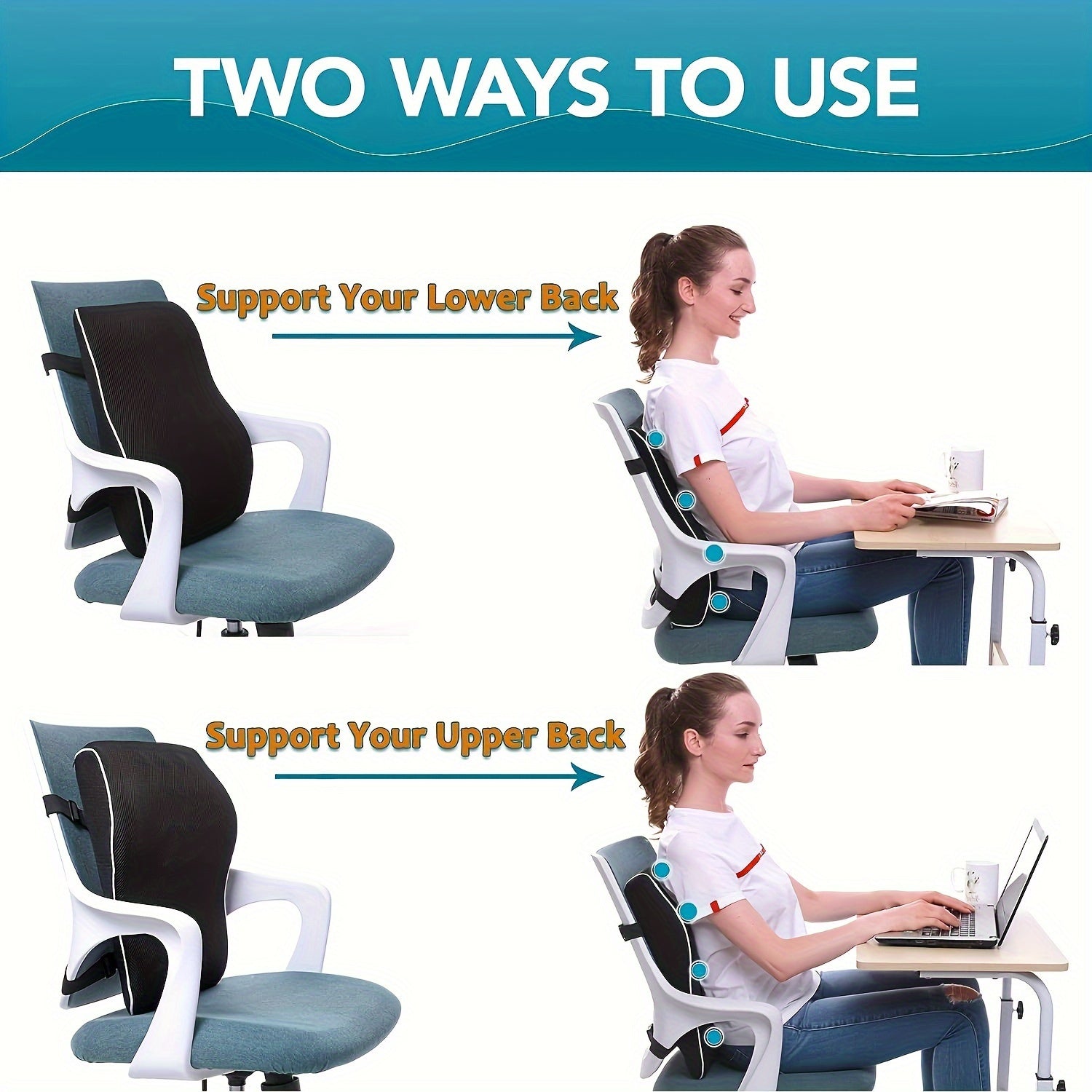 Memory Foam Lumbar Support Pillow for Office Car Gaming Adjustable Straps