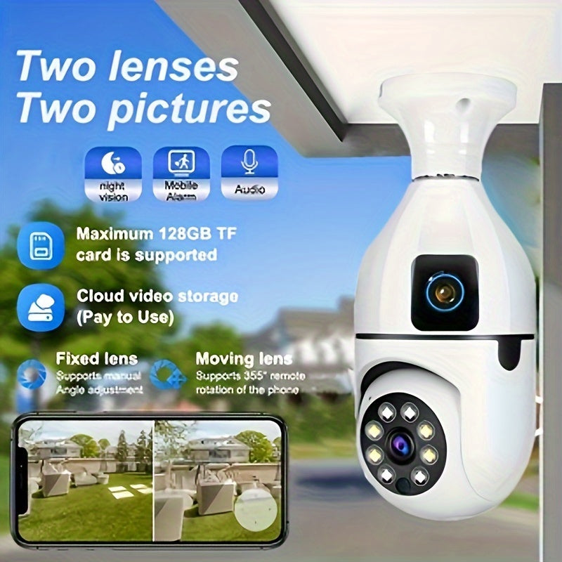 Smart Home PTZ Security Camera Hard-Wired Outdoor Indoor Surveillance Dual Lenses Motion Detection Two-Way Audio Cloud Storage