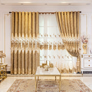 European-Style Thick Embroidered Curtains with Chenille Floral Designs and Translucent Yarn Finish for Living Room and Bedroom
