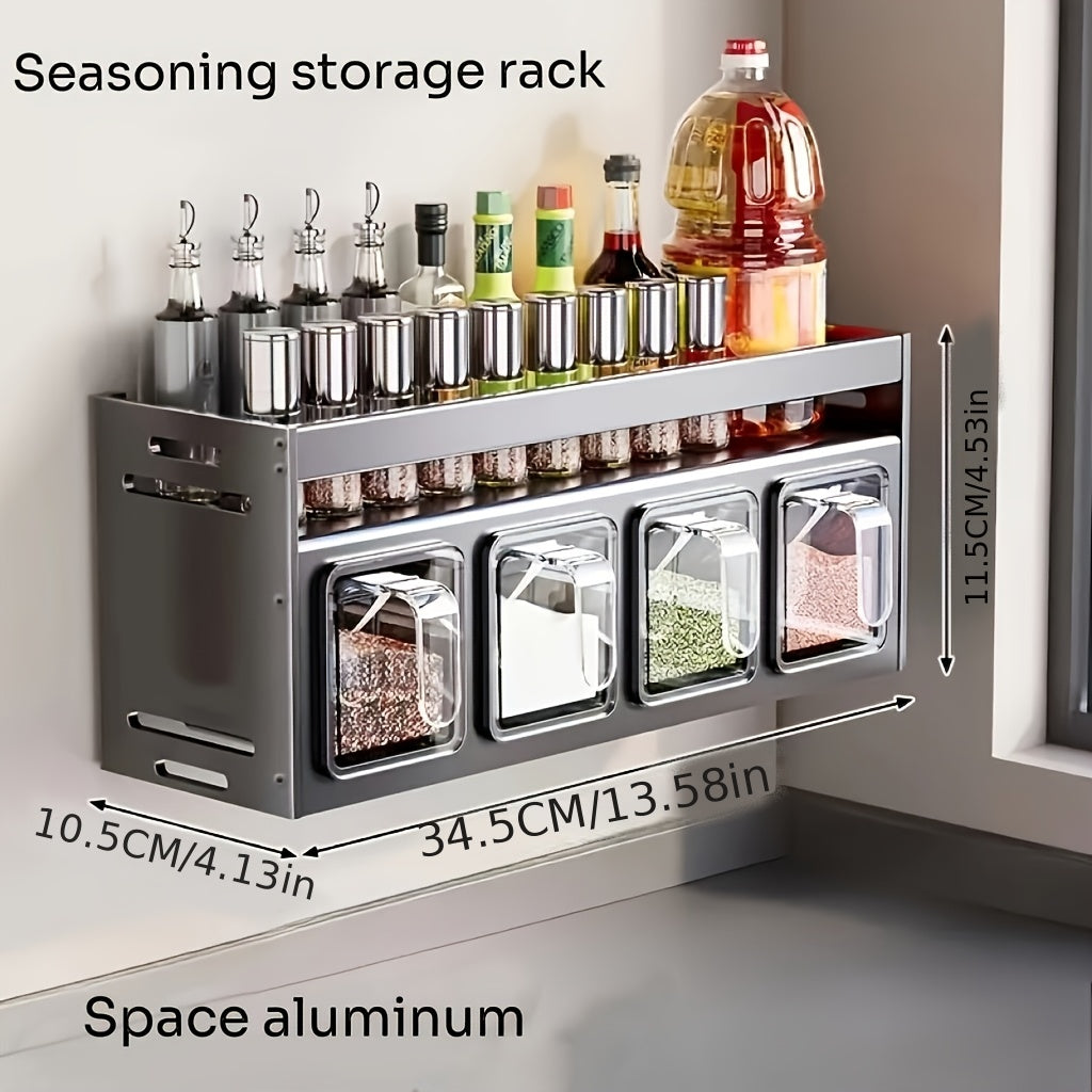 Aluminum Wall-Mounted Storage Rack for Condiments Multi-Functional Tiered Shelf