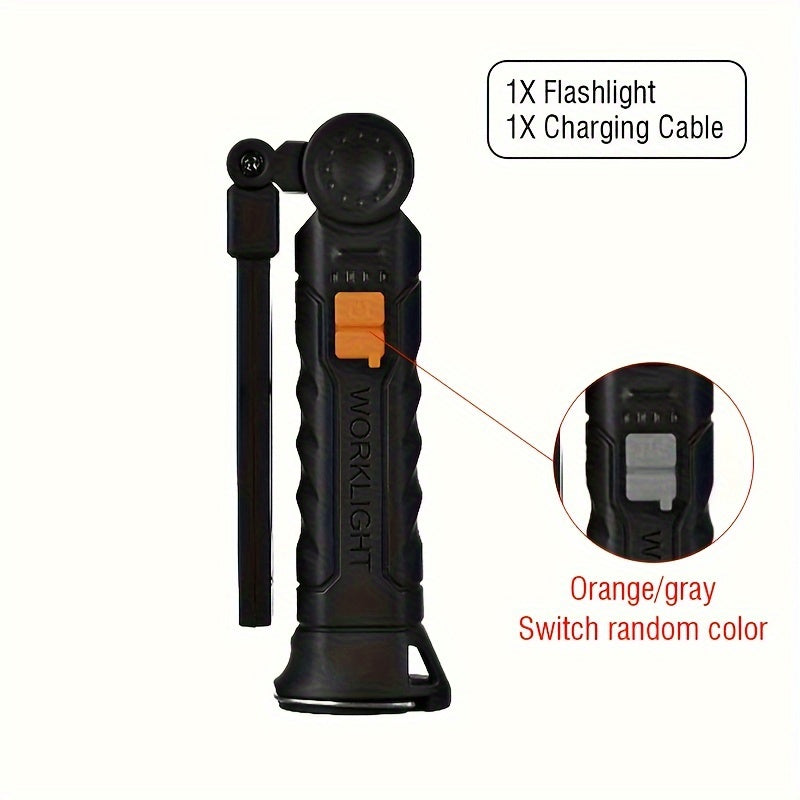 Linterna de trabajo para hombres recargable LED COB con base magnética, 4 modos, rotación de 360°