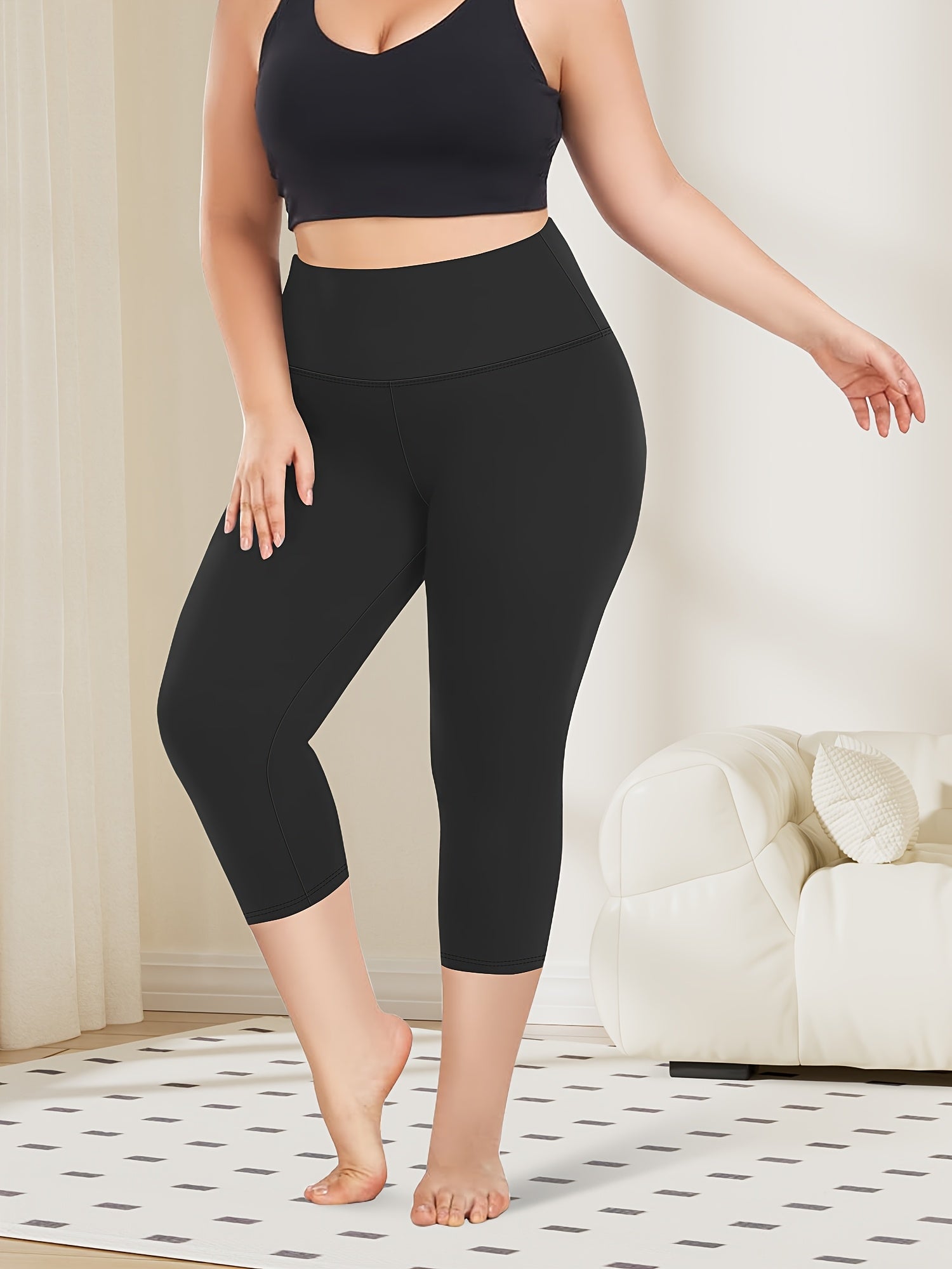 Plus Size High-Waisted Leggings Spring Summer 7-Point Yoga Workout