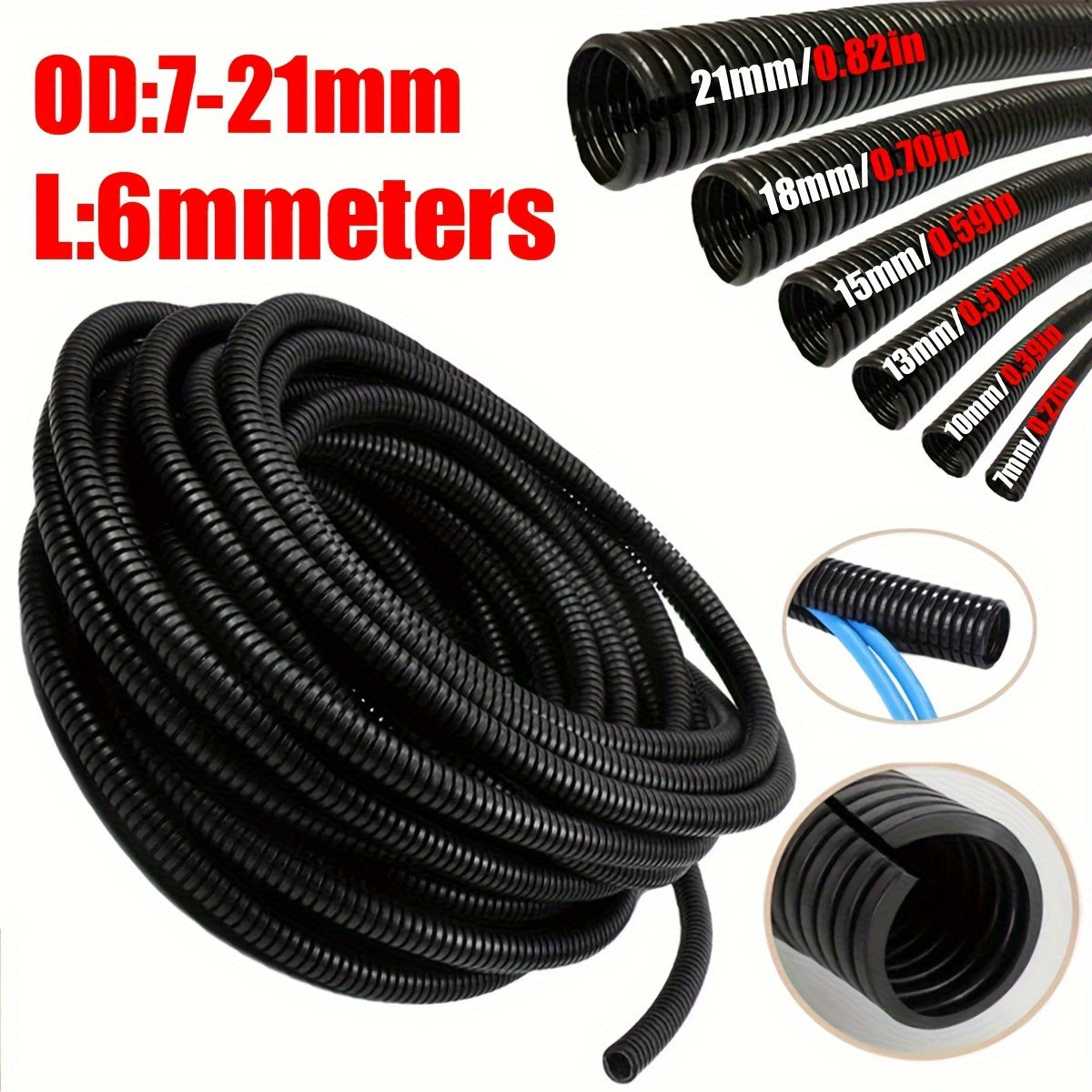 Moslashuvchan kabelni boshqarish qopqog'i 6 metr, olovni yong'inga qarshi simli loom quvurg'i