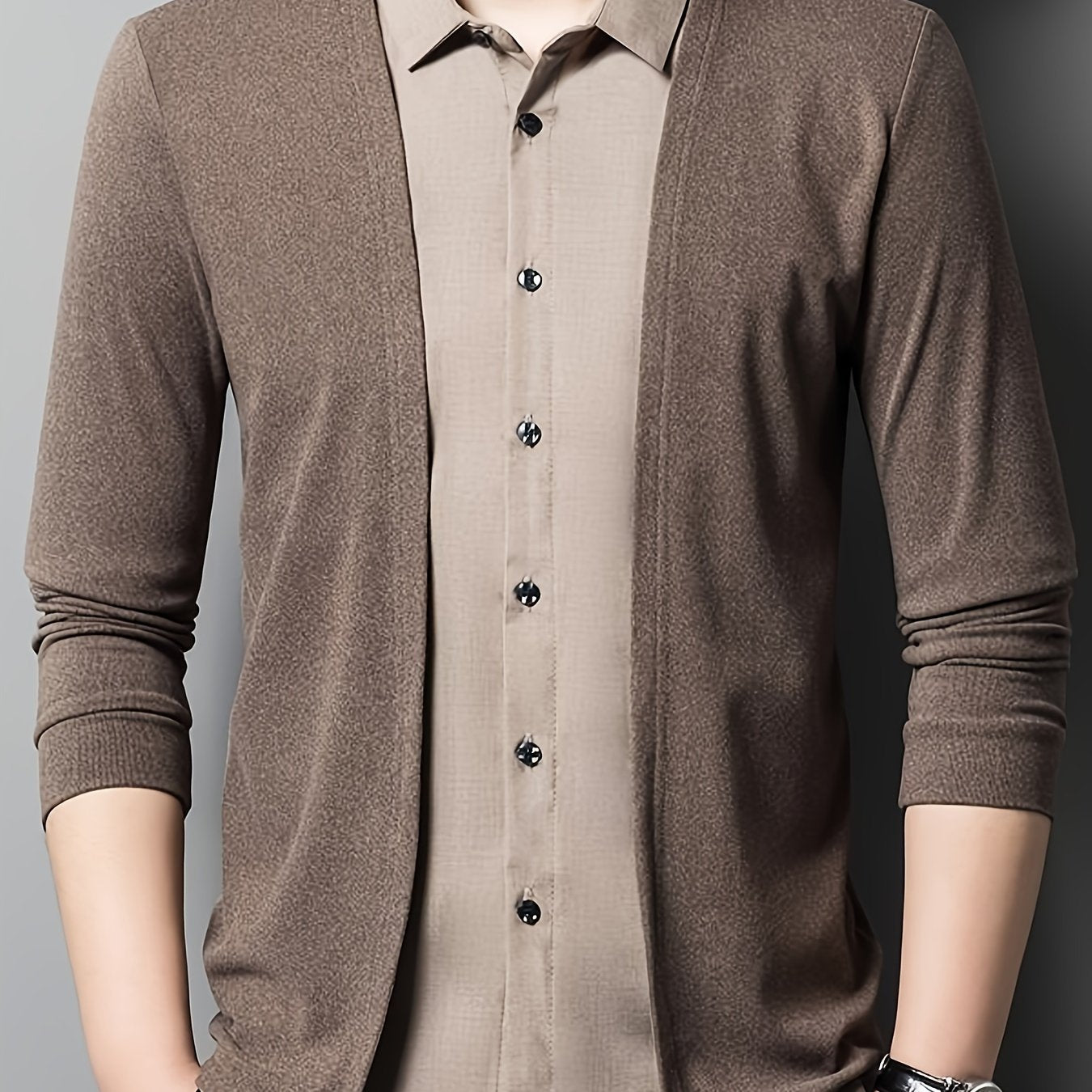 Men's Color-Blocked Casual Shirt Long Sleeve Collared Polyester