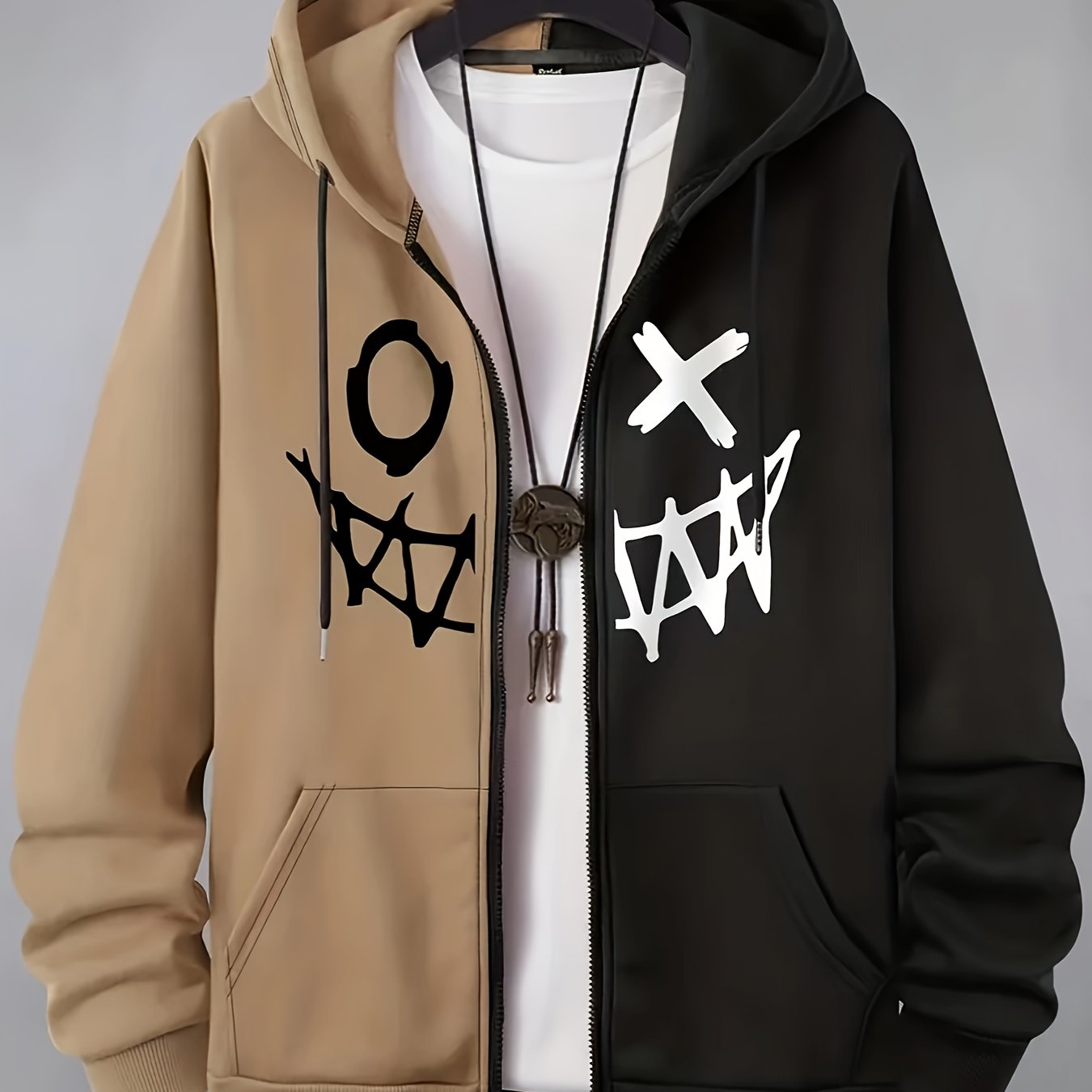 Men's Casual Zip-Up Hoodie Jacket with Graphic Print Polyester Fall Winter Layering