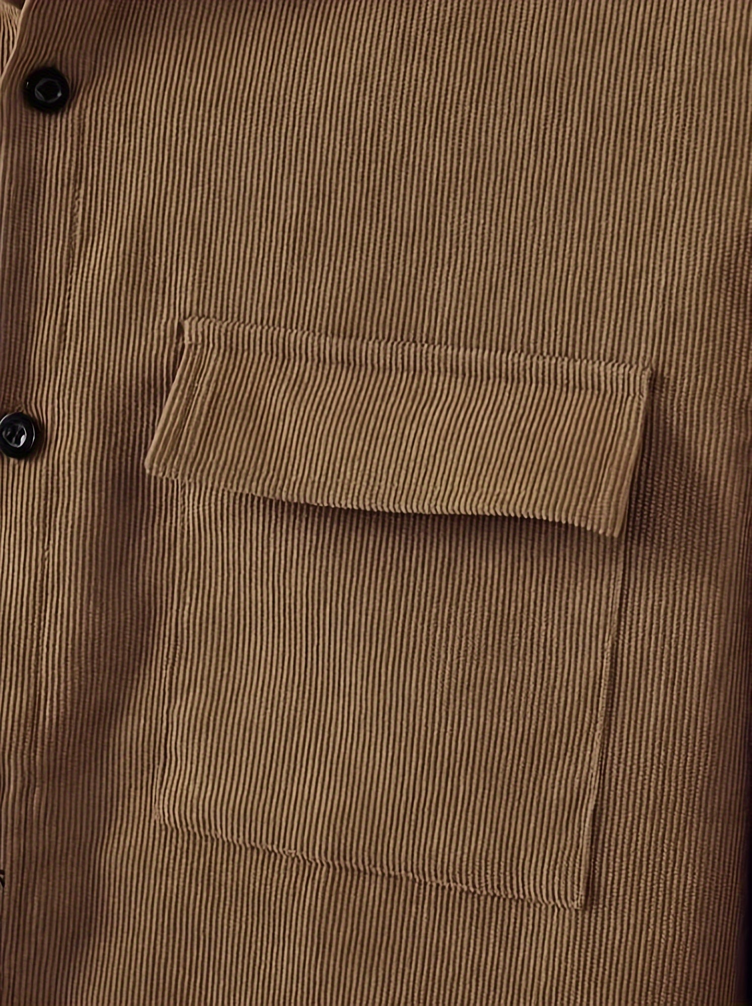 Men's Solid Color Corduroy Suit with Long Sleeve Shirt and Pants