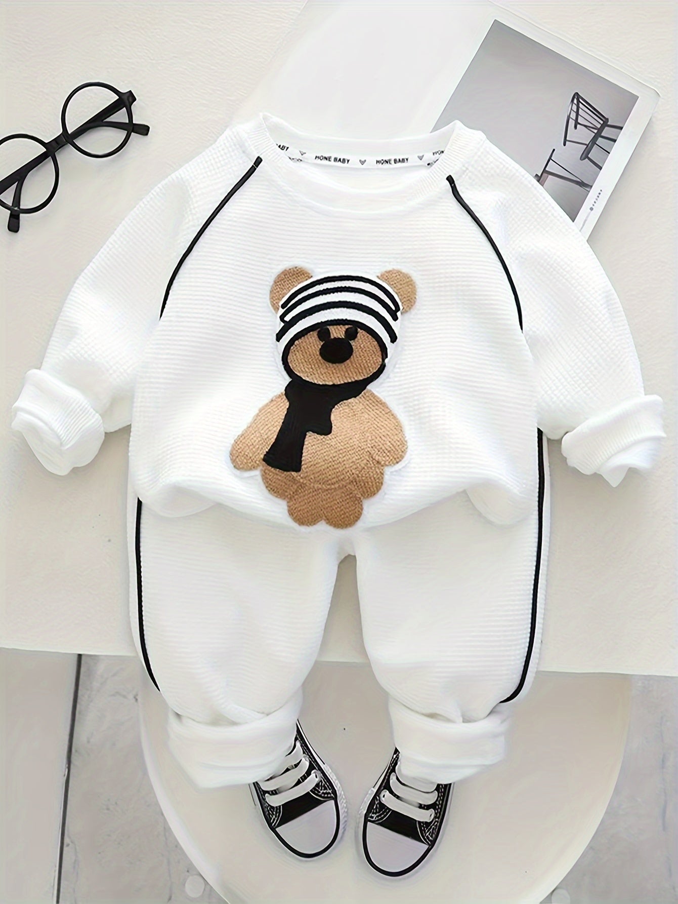 Kids' Toddler Fall Casual Suit with Bear Design Cotton Sweatpants and Long Sleeve Sweatshirt