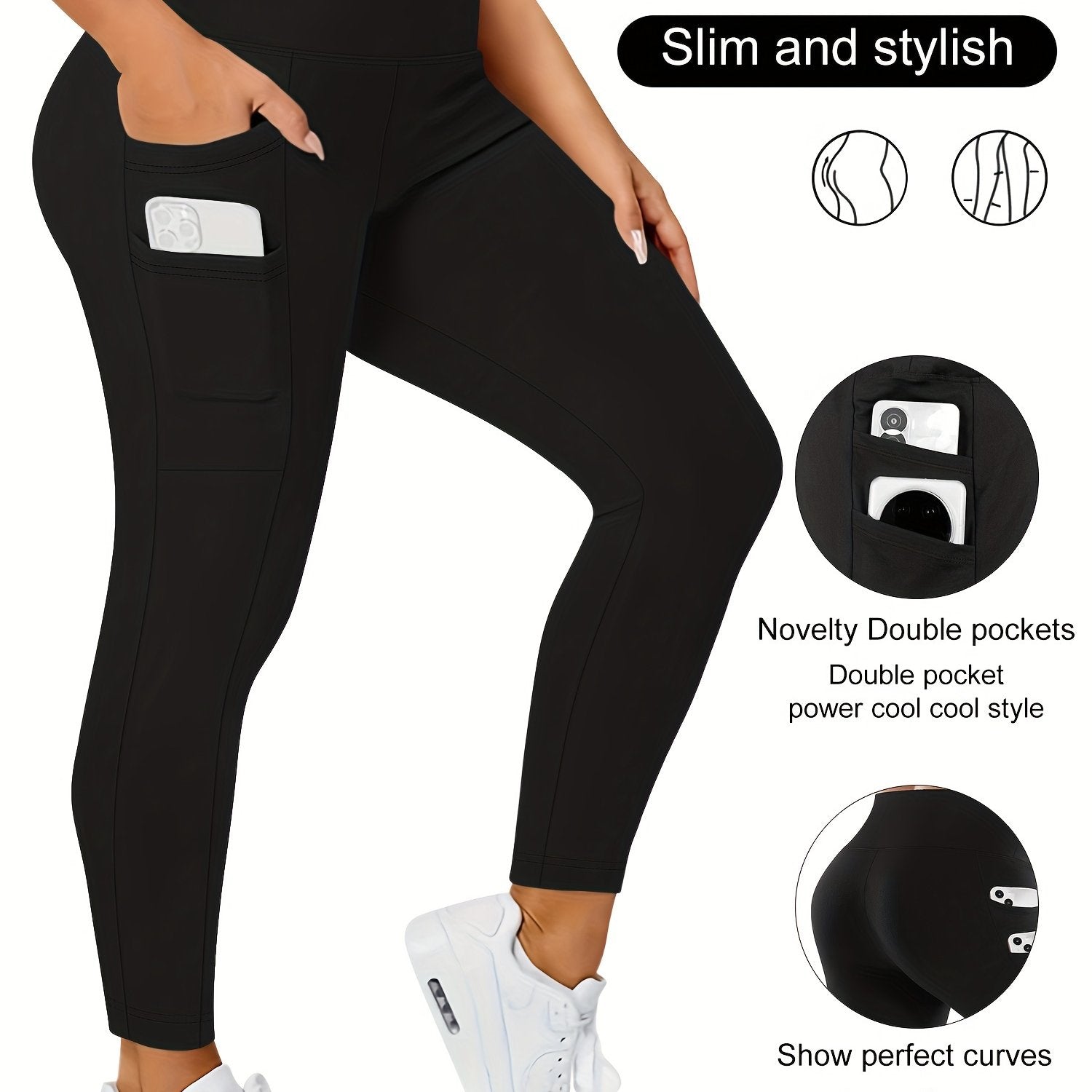 Plus Size High Waist Stretchy Leggings with Pockets for Yoga and Workout