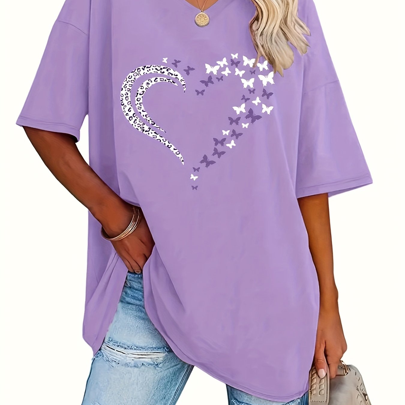 Women V-Neck Short Sleeve Loose T-Shirt Top for Spring Summer