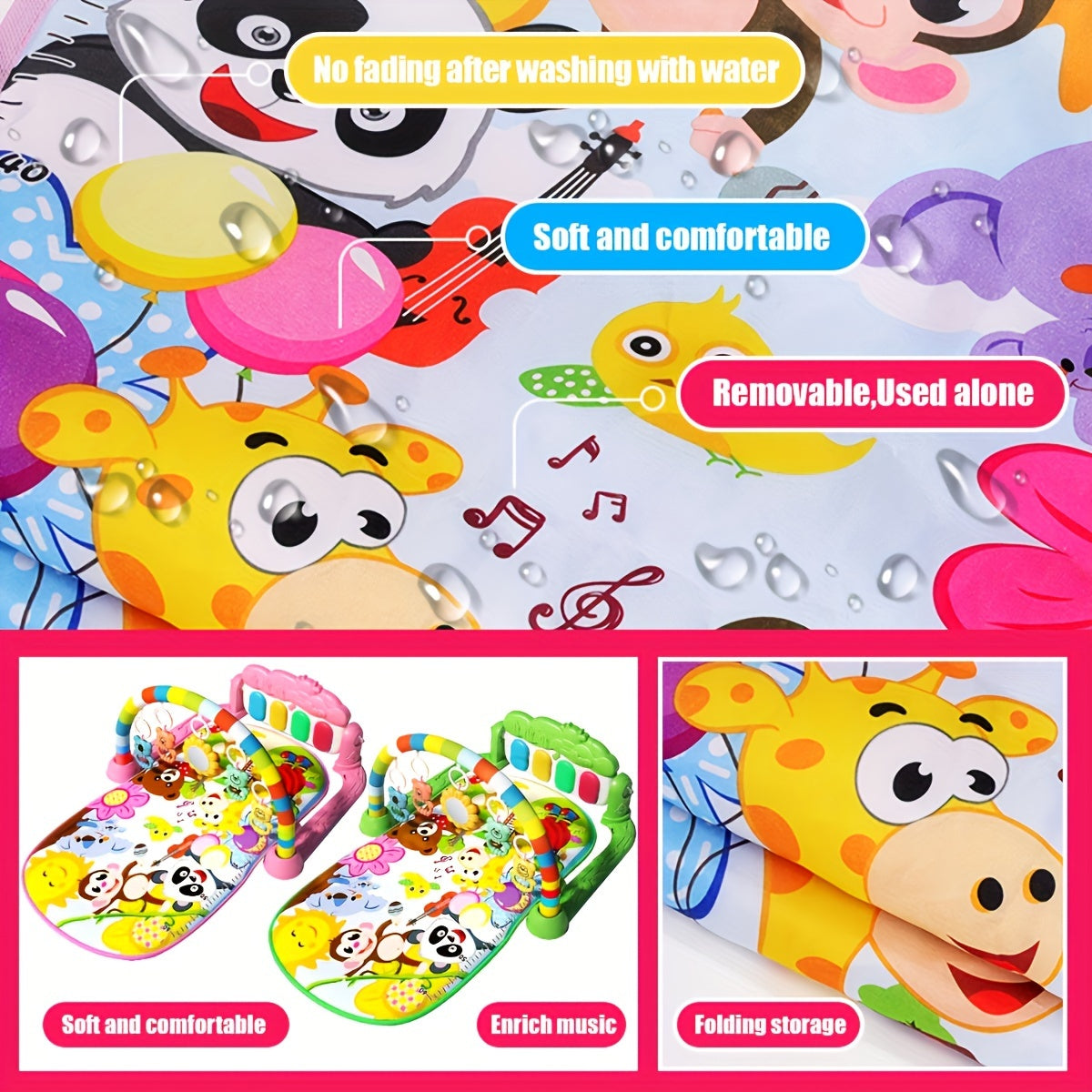 Baby Play Mat Pink Green Interactive Music Piano Educational Activity Center for Infants