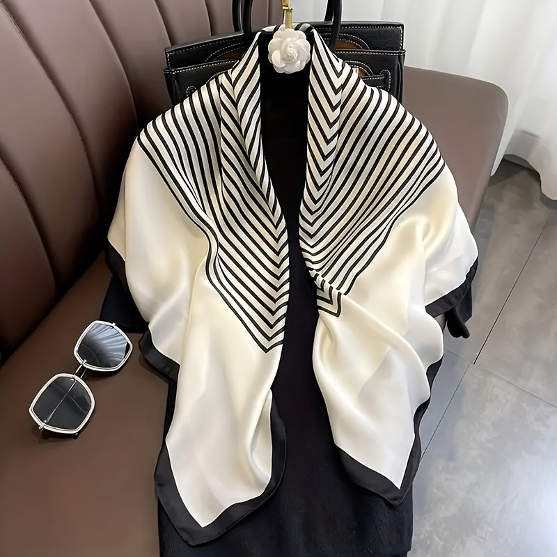 Black and White Satin Square Scarf for Women 89.92cm Boho Evening Beach Accessory