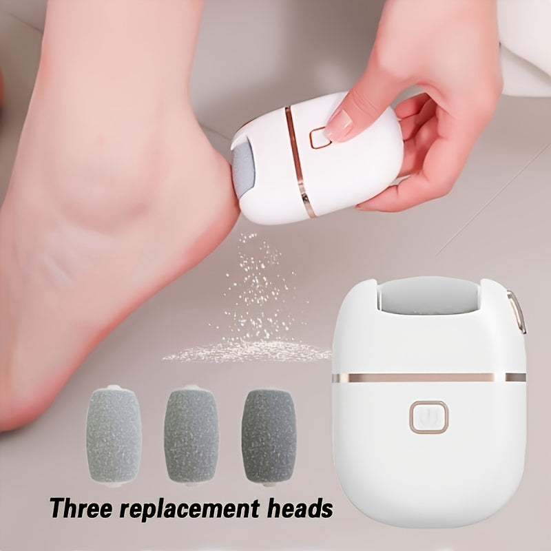Rechargeable Electric Foot Scrubber with 3 Replaceable Grinding Heads Portable USB Charging for Dry Cracked Feet