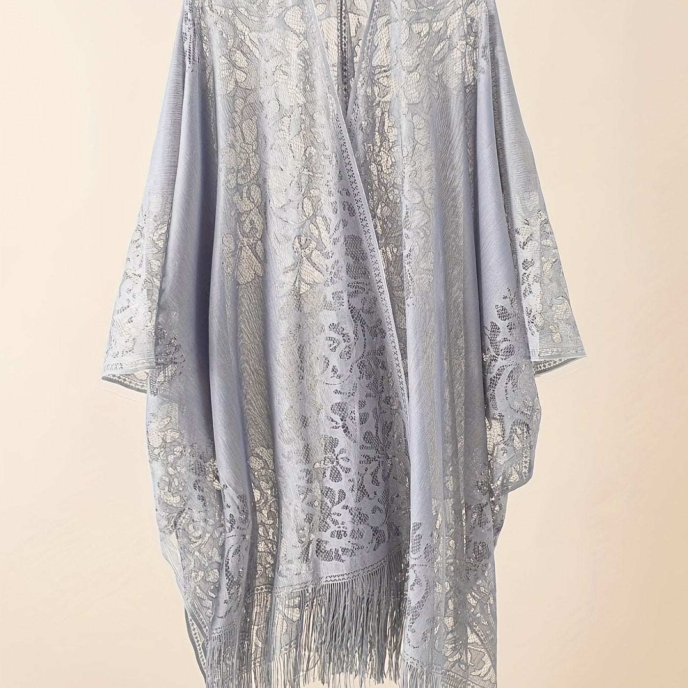 Plus Size Floral Lace Tassel Cardigan Women's Open Front Spring Casual Clothing