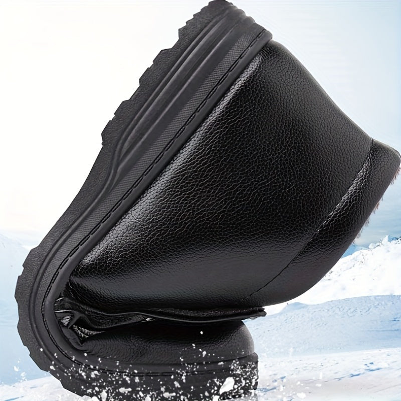 Men's Casual Sneakers with Fleece Lining Non-Slip Low Top Slip-On Solid Color Rubber Sole