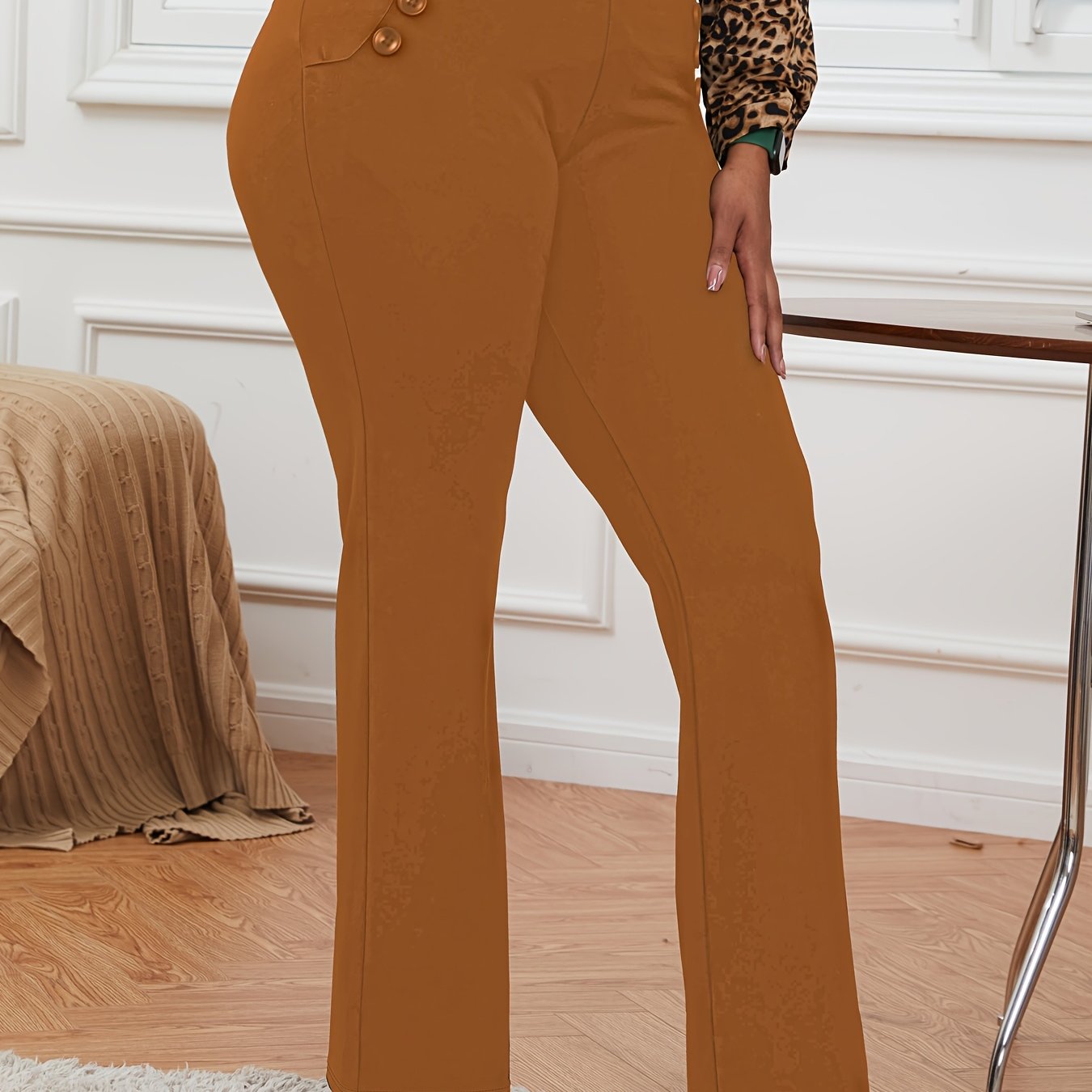 Women's Plus Size Stretch Wrinkle-Free Pull-On Dress Pants with Pockets