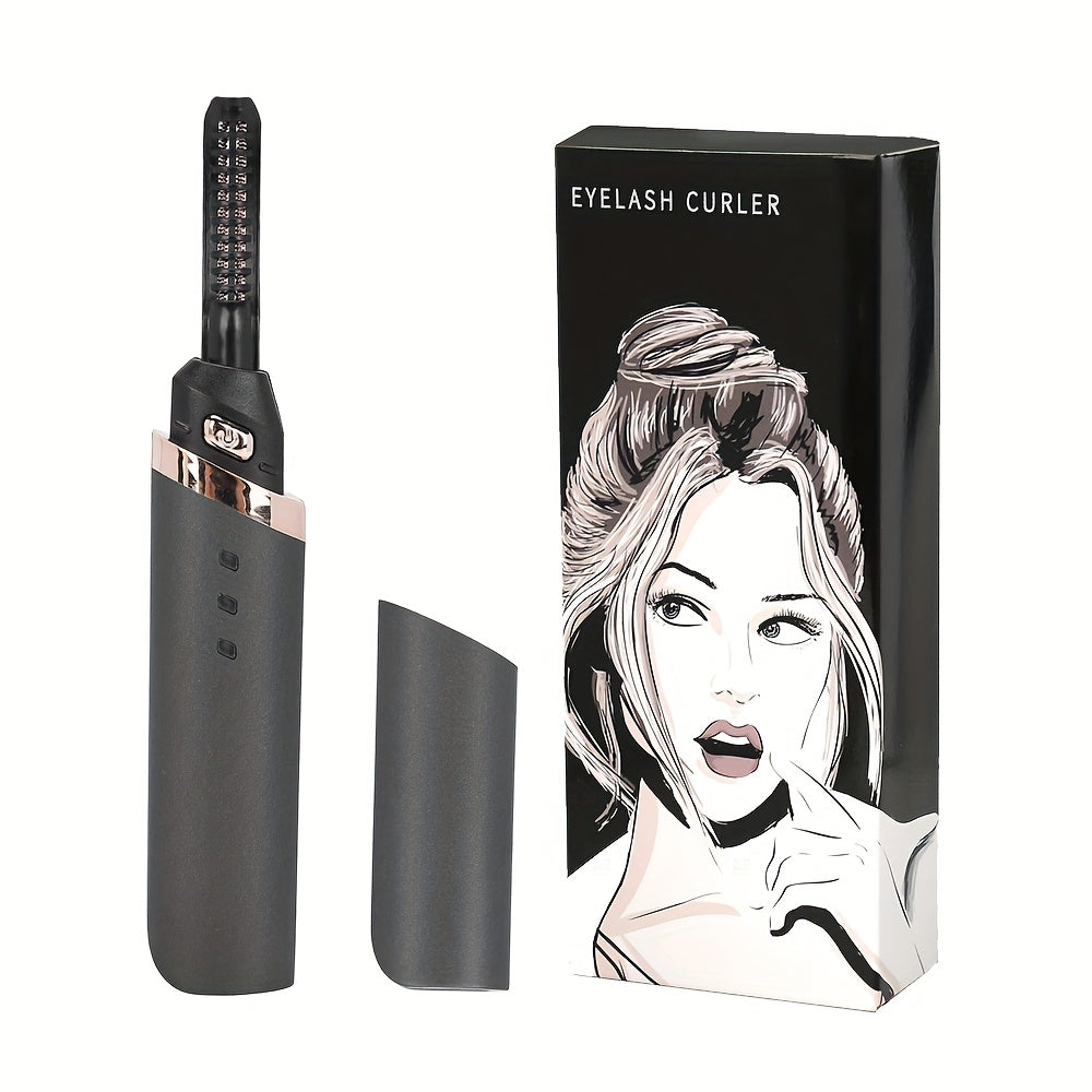 USB orqali zaryadlanadigan isitiladigan kirpik buruvchi, 3 ta isitish sozlamasi bilan - Ayollar uchun elektr kirpik buruvchi asbob, oson permalash, 280mAh batareya, qora/oltin, kirpik permalash asboblari