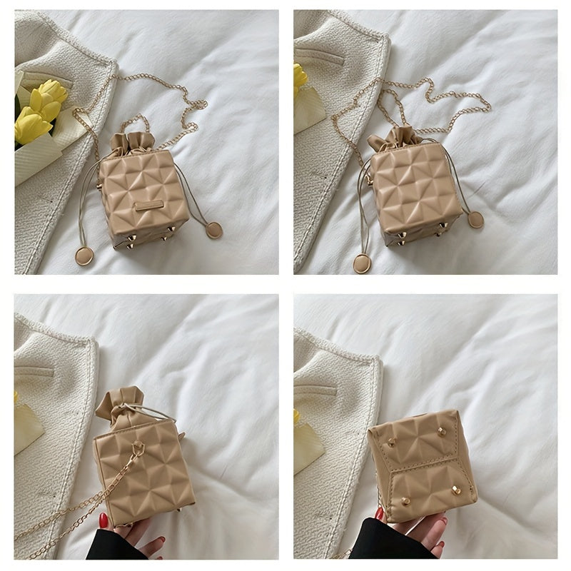 Small Square Bag with Diamond Grid Pattern Chain Strap PU Mini Bag for Women