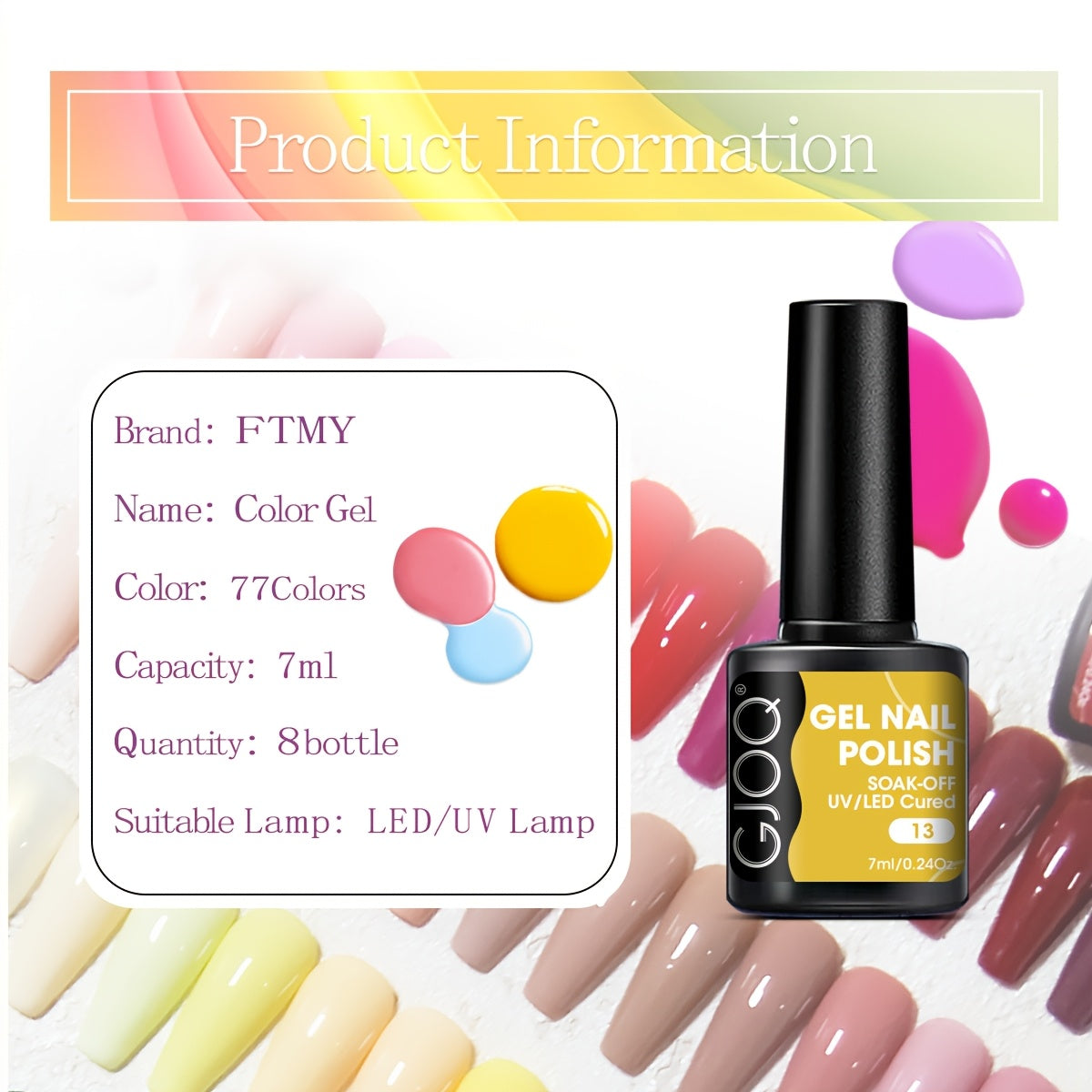 8-Piece Gel Nail Polish Set Long-Lasting UV LED Hypoallergenic Neutral Glitter