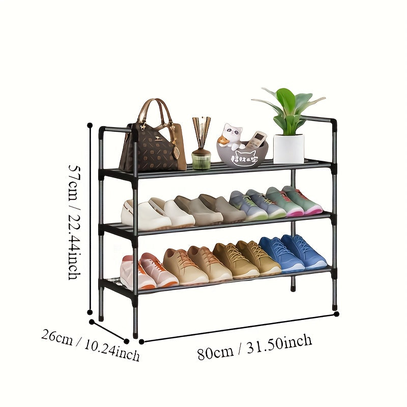 Compact Black Metal Multi-Layer Shoe Rack for Entryway Bedroom Hallway