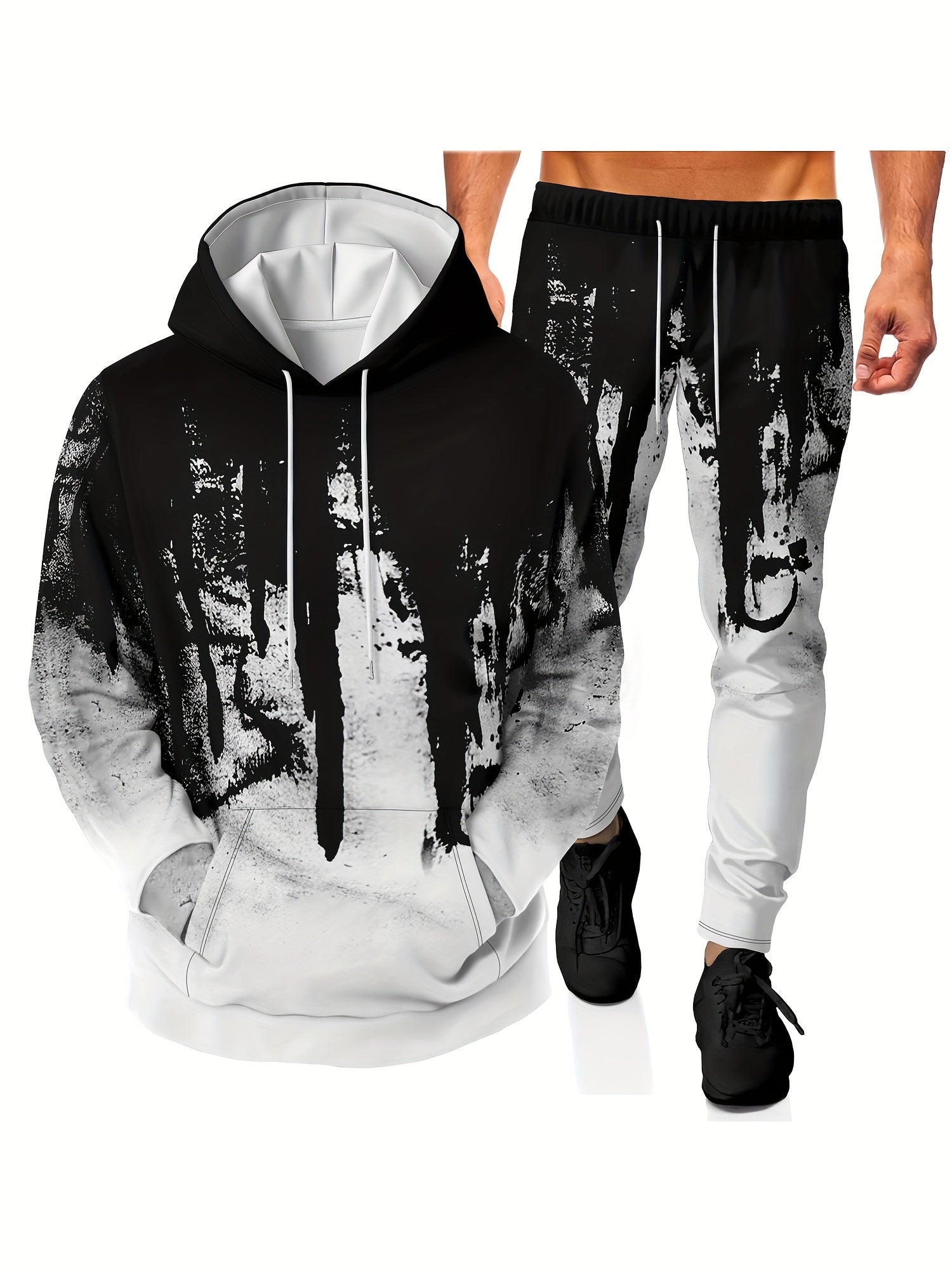 Men's Casual Hoodies and Drawstring Pants Set with 3D Graphic Print Loungewear