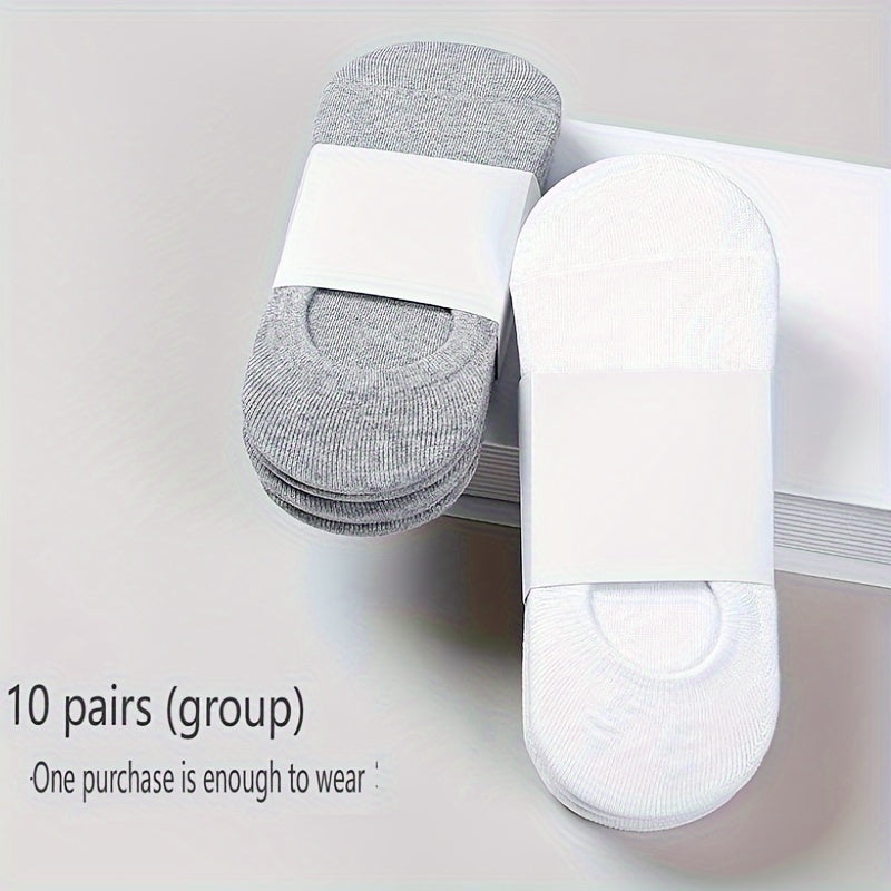 Men's Solid Color Ankle Socks 10 Pairs Lightweight Comfortable Polyester Spandex