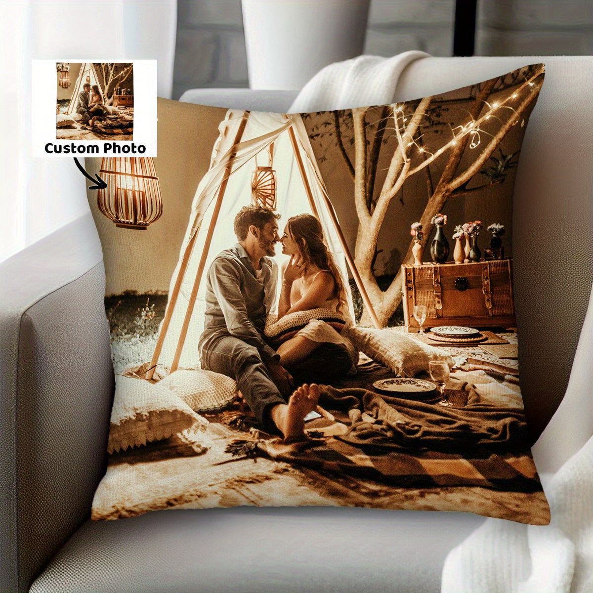 Personalized Pet Photo Throw Pillow Cover 45.72cm Square for Holidays and Weddings